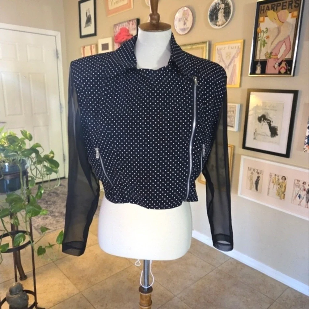 80s Black and‎ White Polka Dot Cropped Jacket High Waist Short Set
